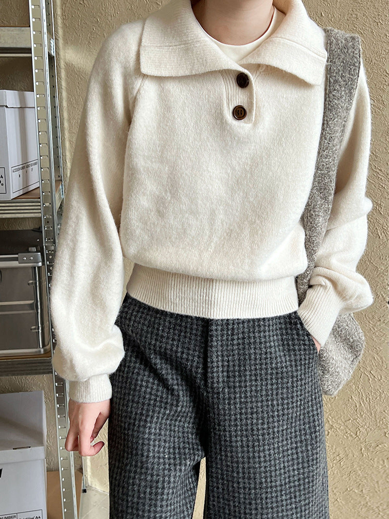 Premium polo collar, thin waist short sweater