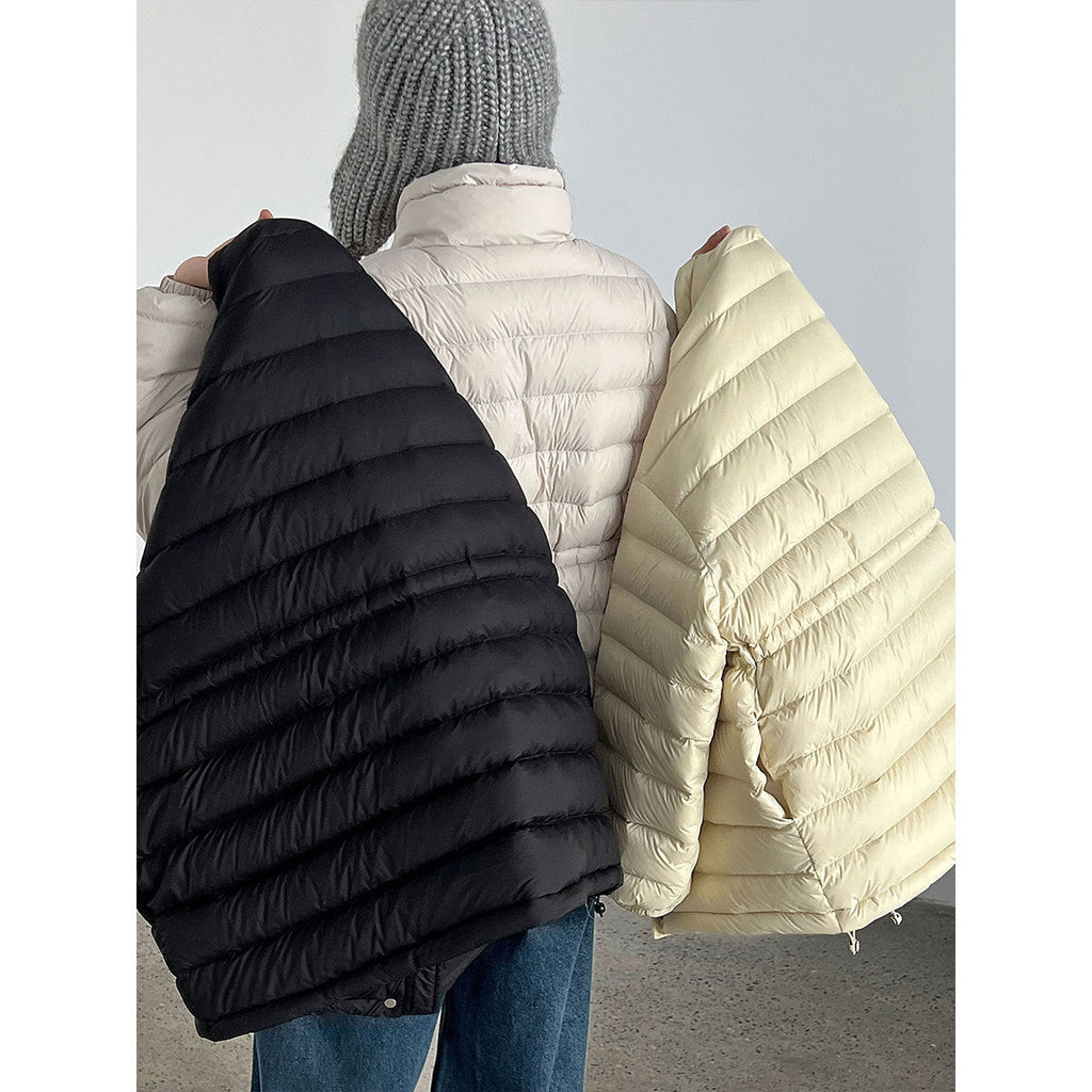 Drawstring waist slimming 90 white duck down cropped jacket