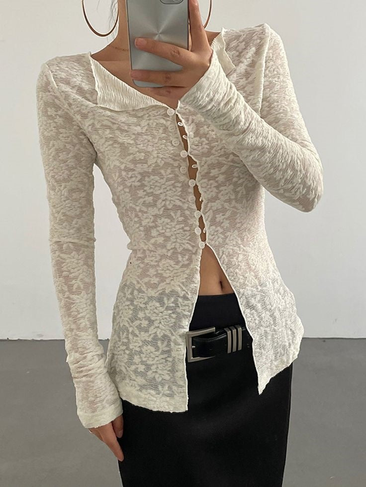 Spice Girl Pure Lace Top Light Breathable Long Sleeve Cardigan Fashion T-Shirt