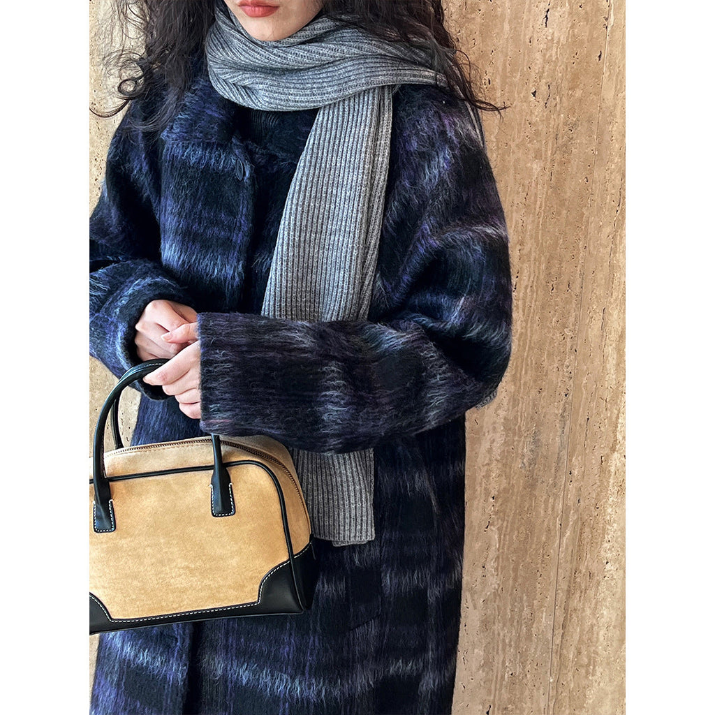 Fall and winterk-style 30% wool woolenoutwear women's medium longthickened over-the-knee quilted plaid coat