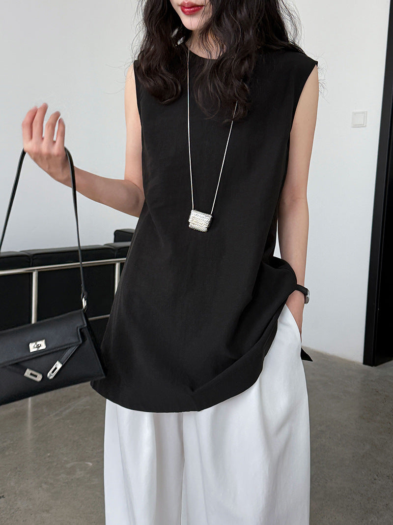 French Tencel Linen Small Shirt on Both Sides Women's Summer New Temperament Loose Sleeveless Shirt Top