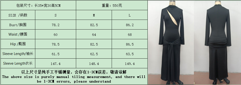 Sexy Spice Girl Hollow Long Sleeve Hip Wrap Dress Ribbon Autumn and Winter Dress
