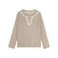 Loose Tencel Lyocell Embroidered Crew Neck Bottom Shirt