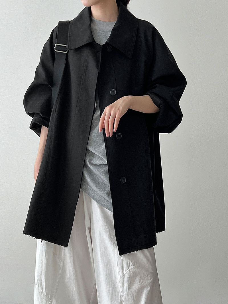 Slack retro casual double-layer placket jacket women's autumn new loose small trench coat