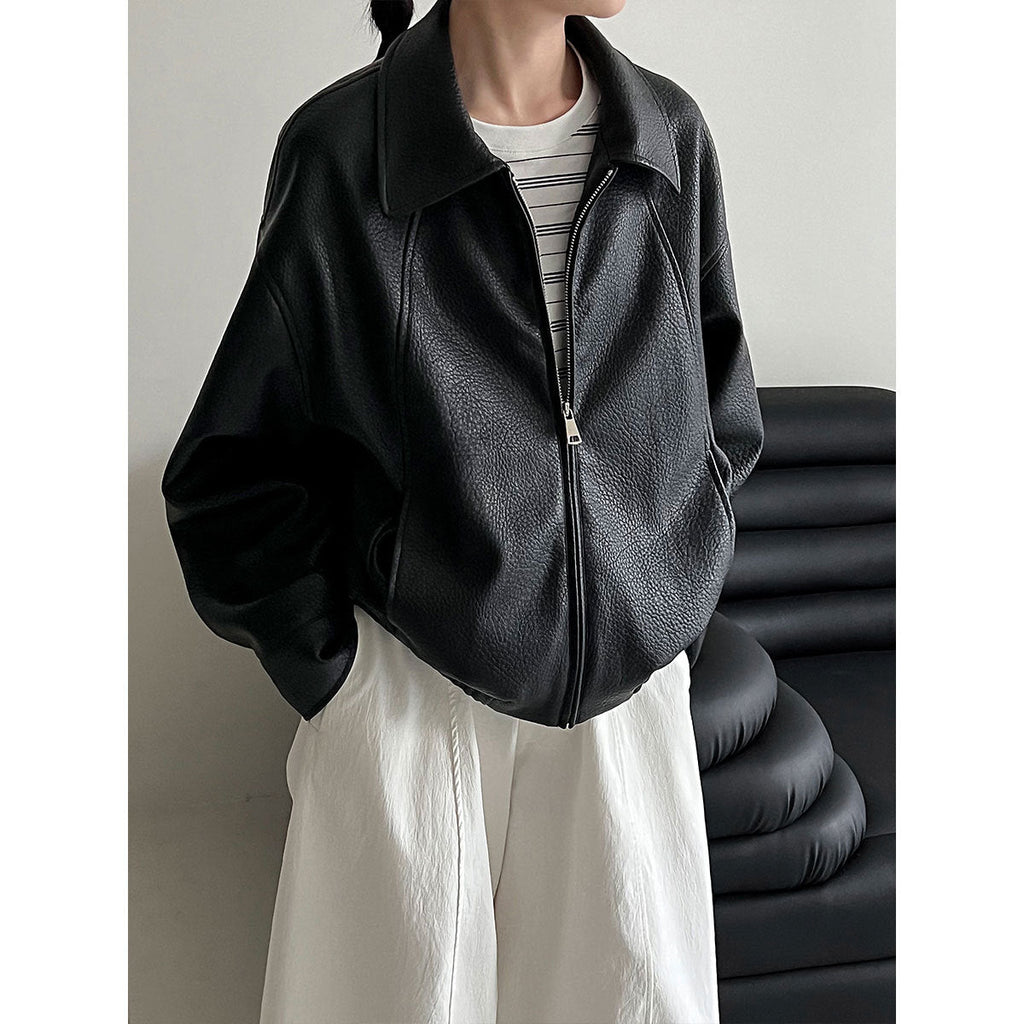 Korean classic locomotive texture lychee leather jacket autumn basic zipper jacket