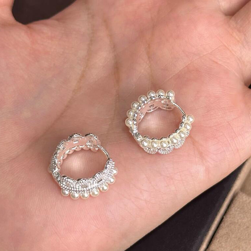Lace lace pearl earrings niche design sense high temperament versatile fashion ear buckle earrings