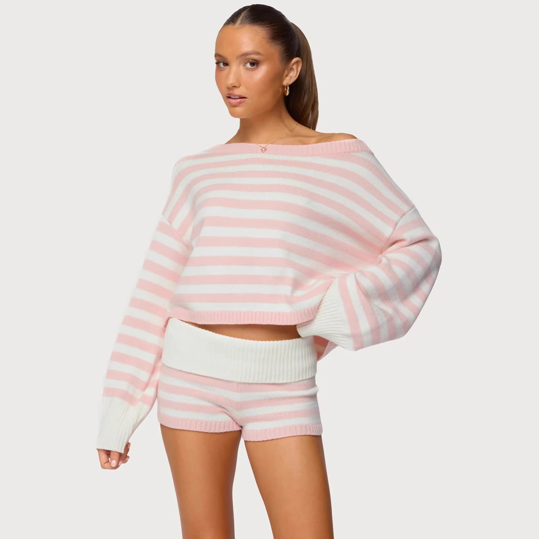 Striped Knit Top and Shorts Set