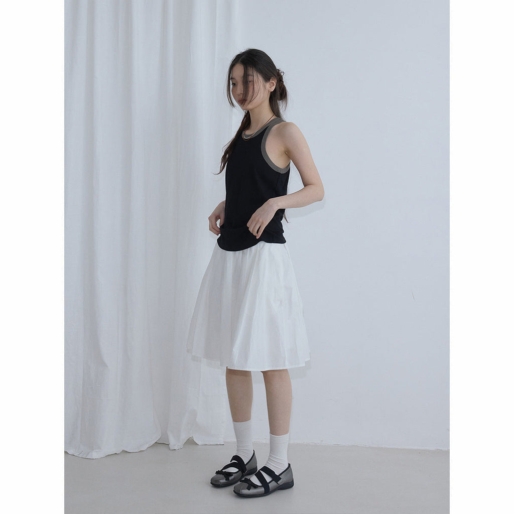 Summer new casual pure cotton contrasting color round neck simple versatile dopamine pit strip vest