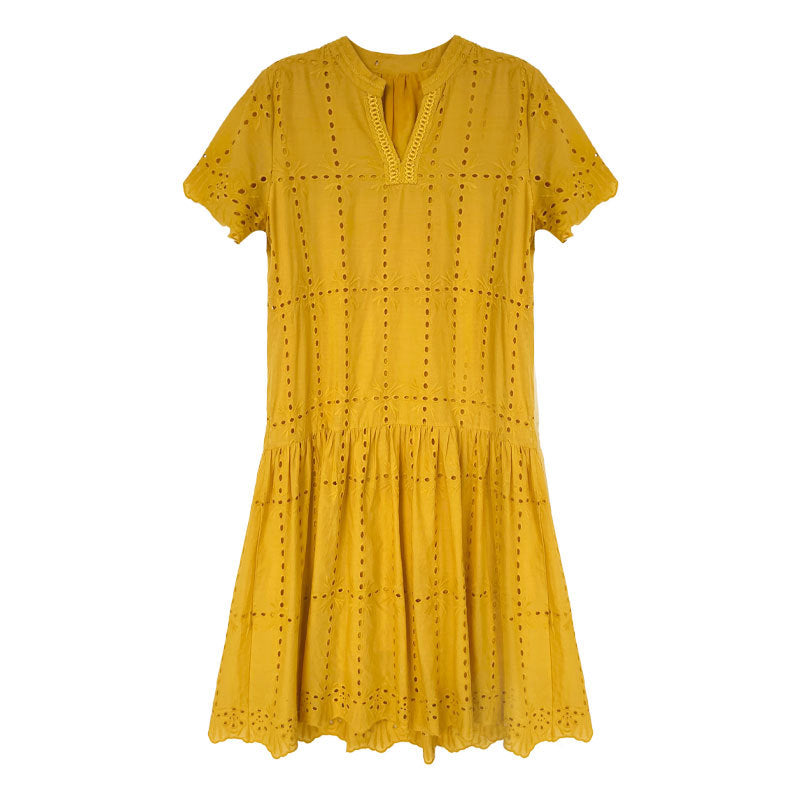 French hollow lace hook embroidery dress