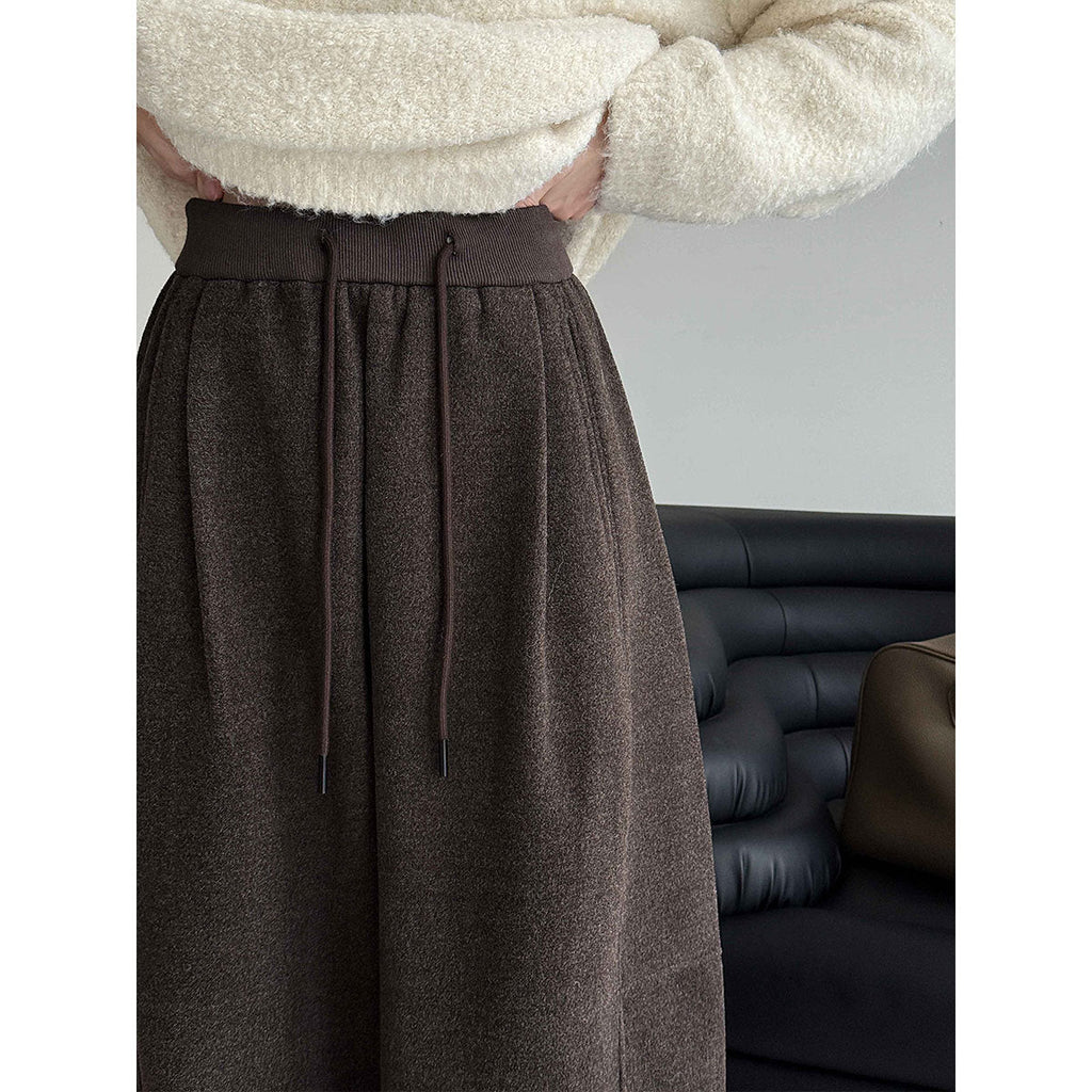 Elastic waist woolen slacks women's autumn and winter new loose wide-leg pants versatile straight cropped pants