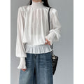 French pleated shirt spring court style petal sleeve bubble sleeve gentle shirt top