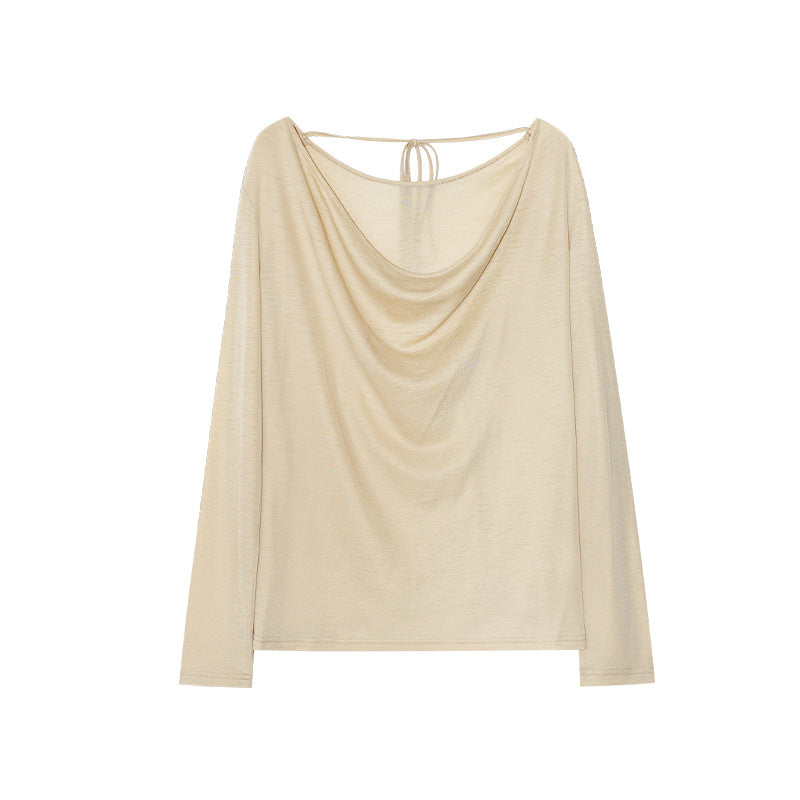 Early spring pure lust wind lace-up swing neck halter sexy long-sleeved wool sweater women