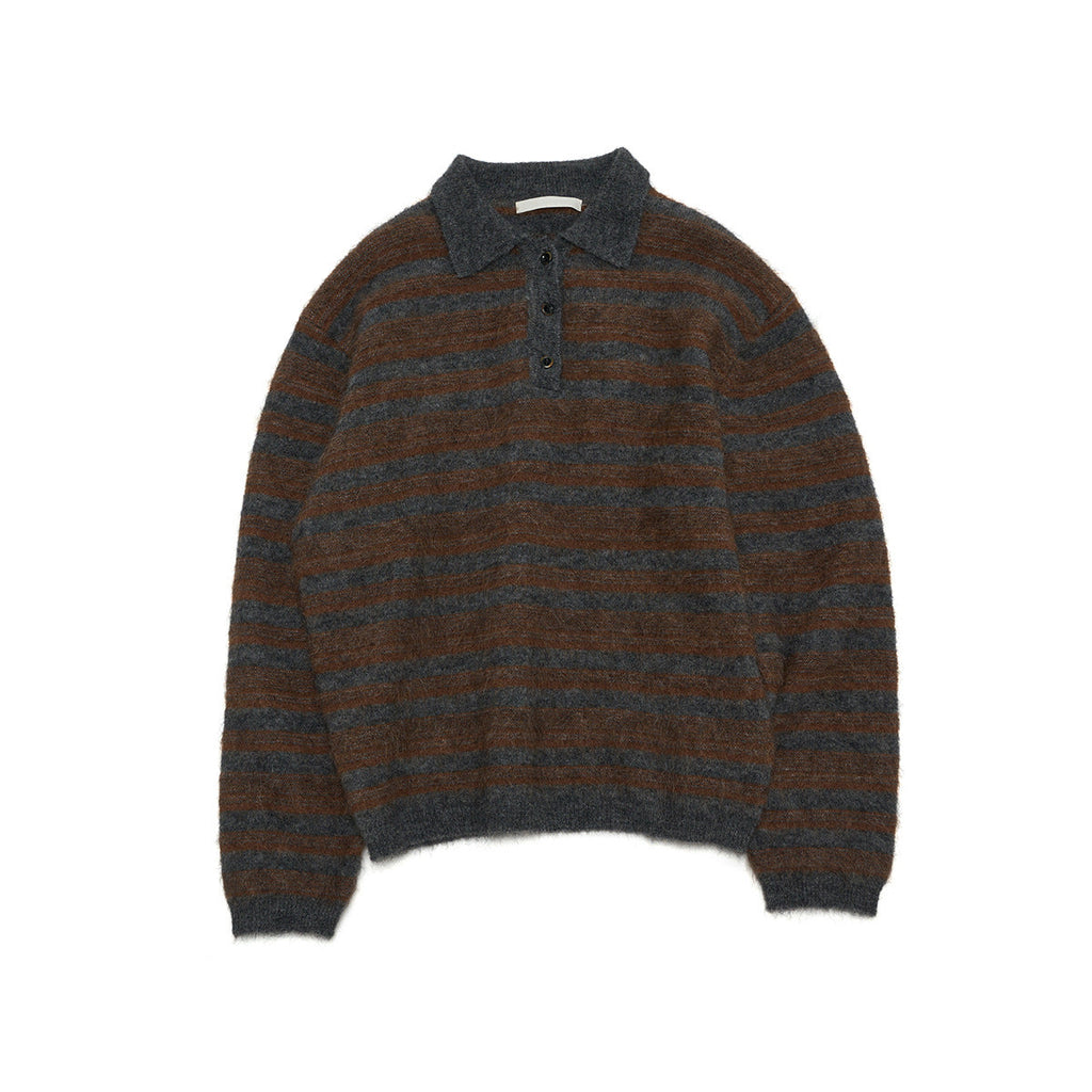 Autumn new casual polo collar high proportion alpaca hair versatile contrasting striped sweater
