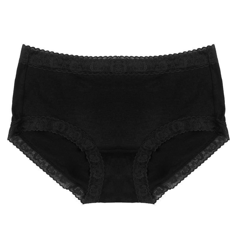 40S cotton lace-trimmed women's underwear mid-waist cotton bottom crotch hip-wrapped quick-drying breathable briefs