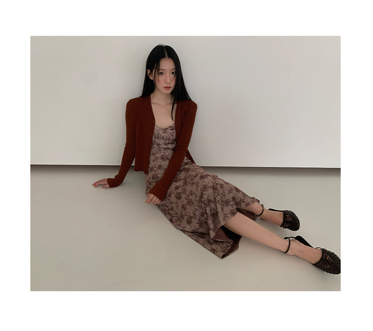 Romantic beautiful purple charm floral suspender dress