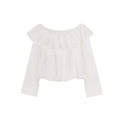 Sweet white ruffle design long-sleeved shirt