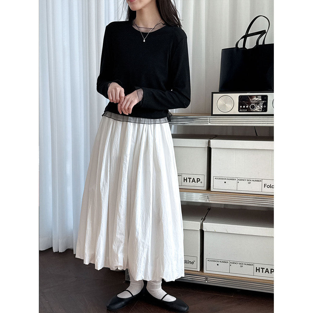 Korean fake two-piece lace-edged inner top women's early spring fungus-edged polished bottoming shirt