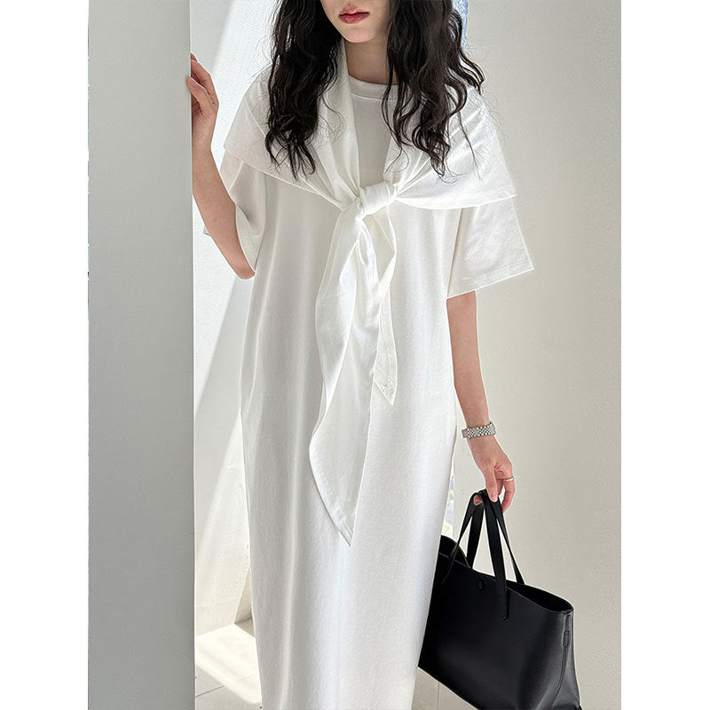 Casual simple shawl dress women's summer new lazy wind covering meat and showing thinness T-shirt long skirt