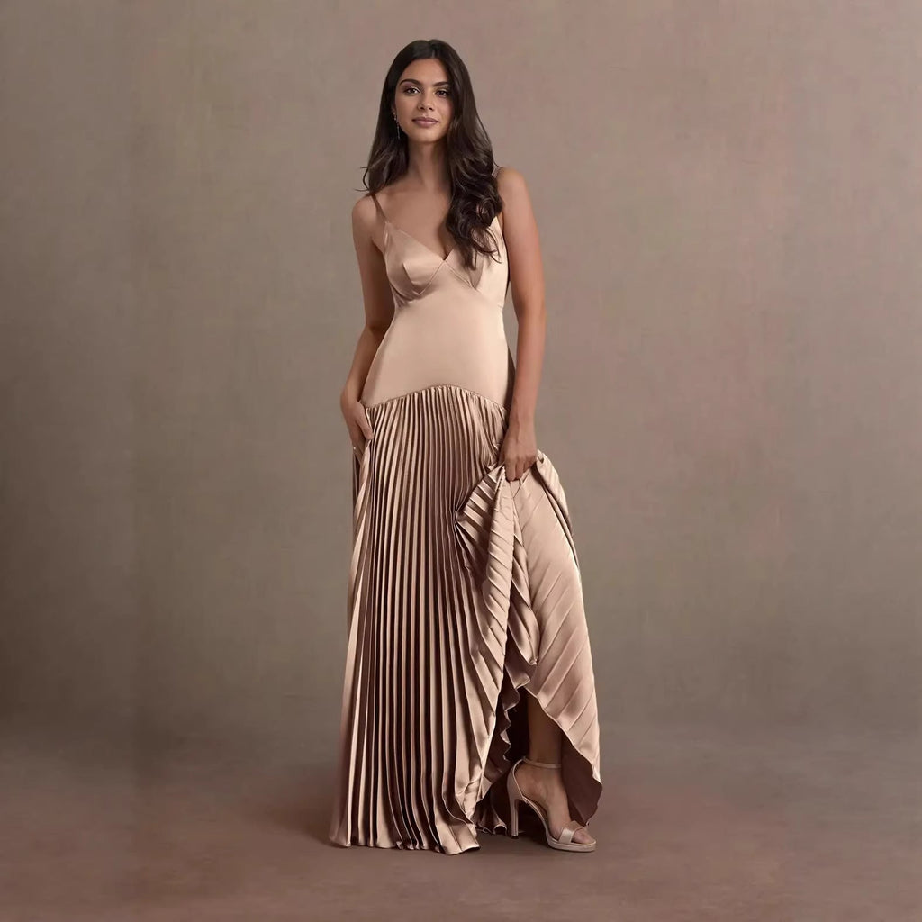 Fashion French Elegant Suspender Skirt Slim Pleated Skirt Evening Dress Dress Long