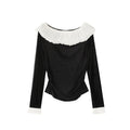 Elegant pleated slim-fitting ruffle-edged velvet shirt