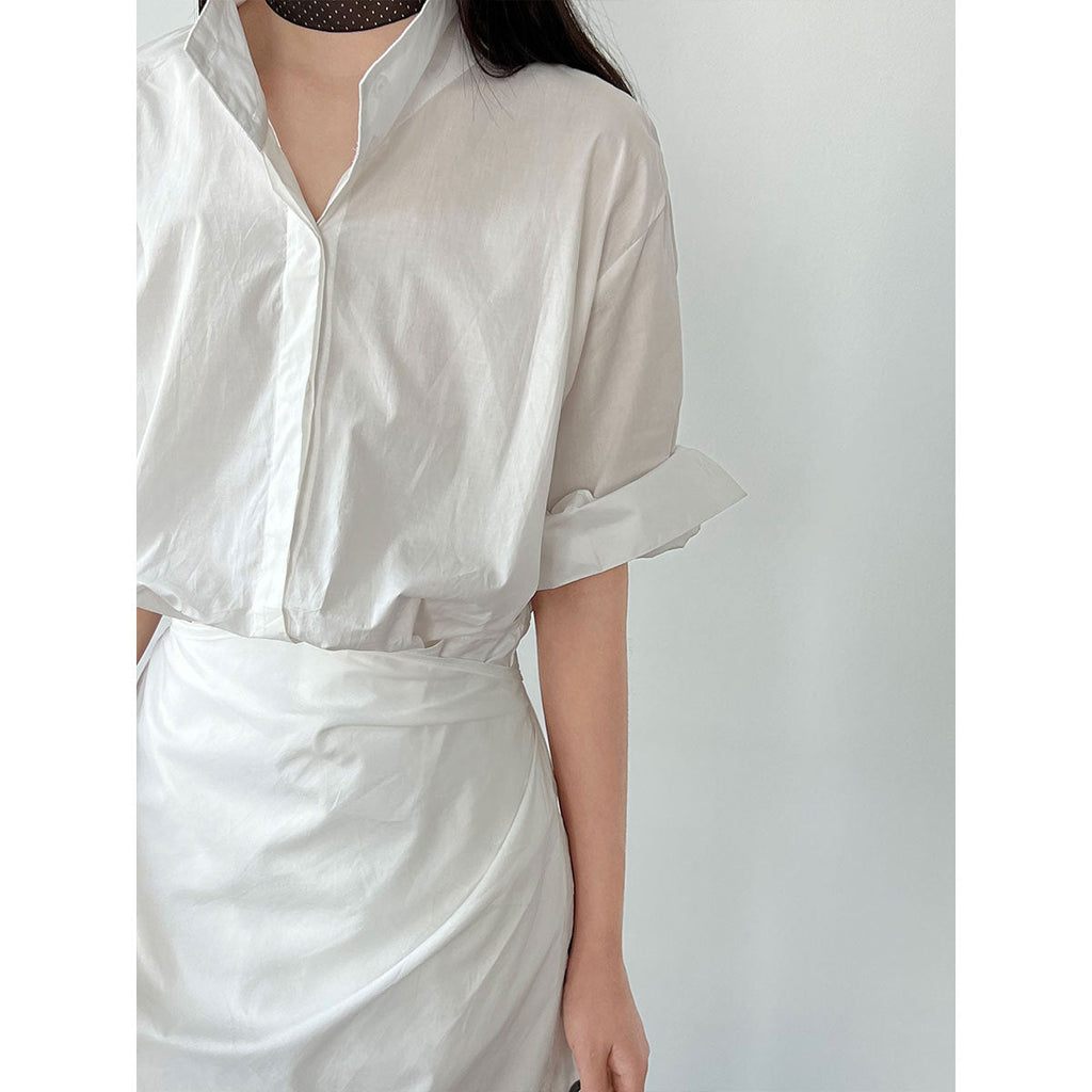 Korean version of the design sense lace-up V-neck waist dress women's summer new thin shirt long skirt