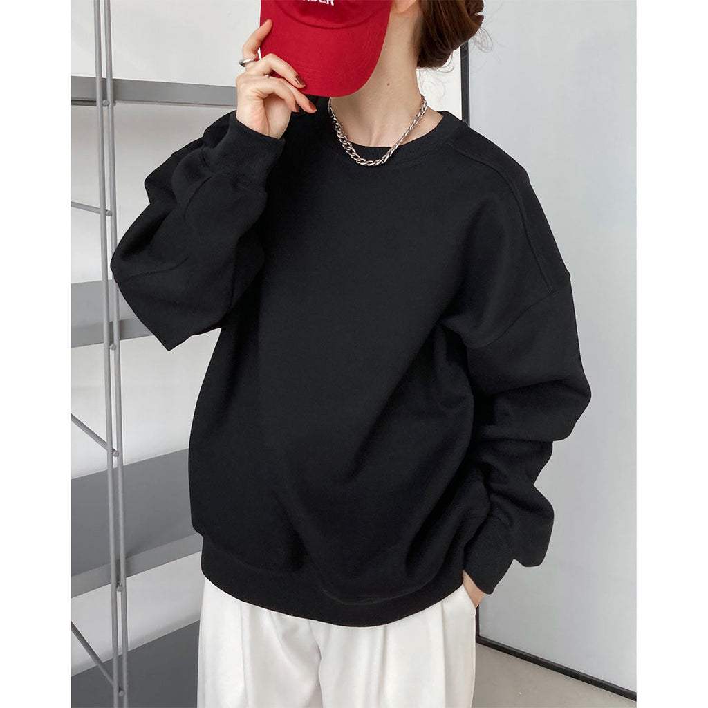 Fleece Thickened Burgundy Sweater Women's Korean Version Minimalist Long Sleeve Pullover