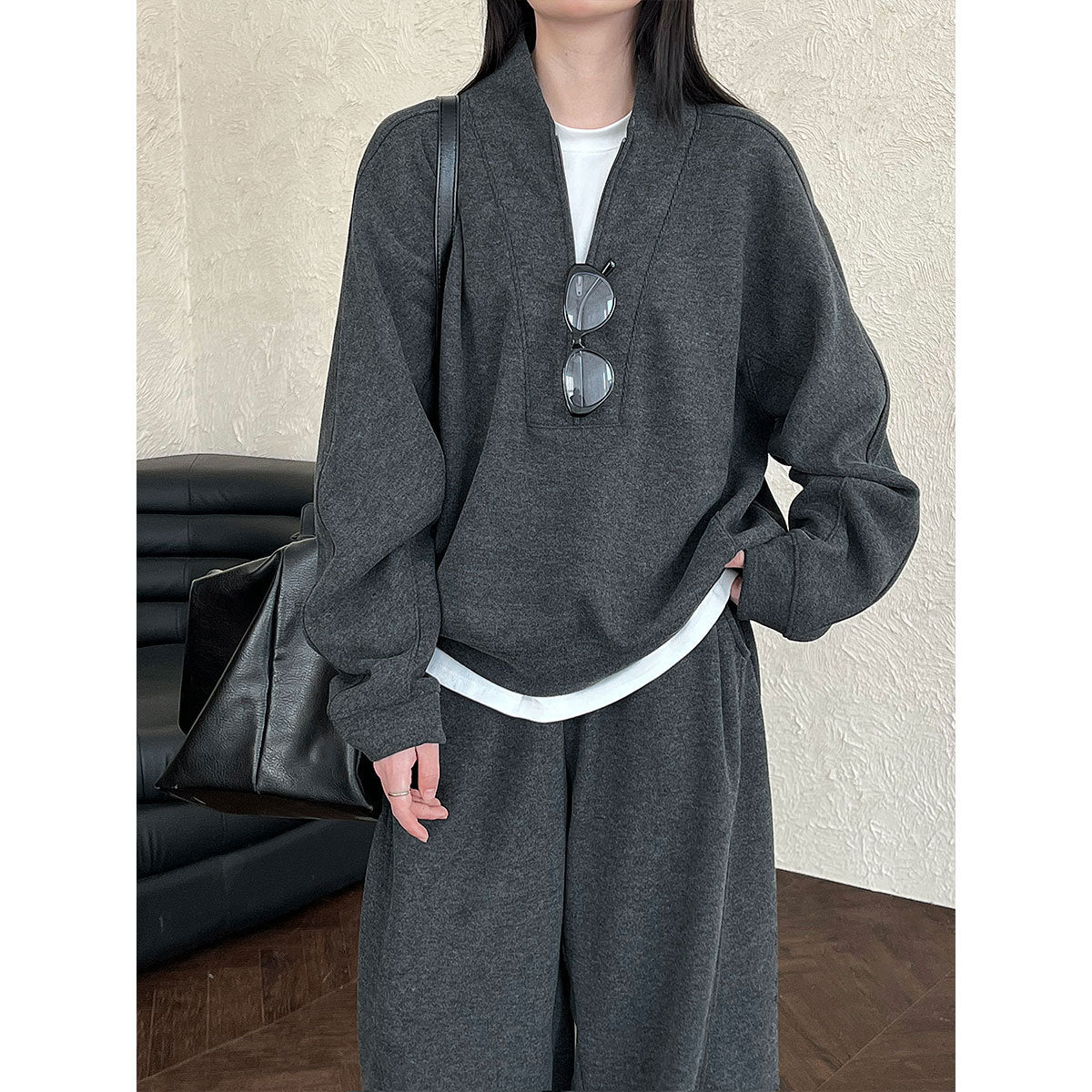 Autumn and winter new old money wind slack polished sweater + scimitar pants two-piece women's casual suit