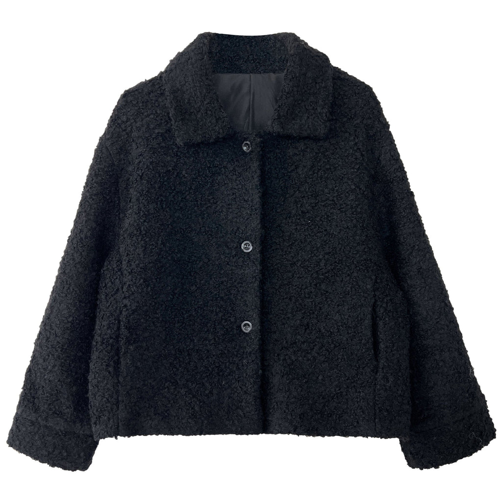 Niche design sense lamb wool lapel jacket women's winter new single-breasted short thermal top