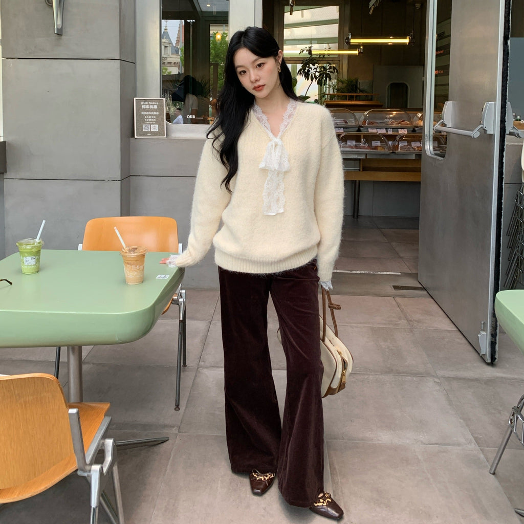 Casual fishtail pants embroidered bagged corduroy micro-pull pants women