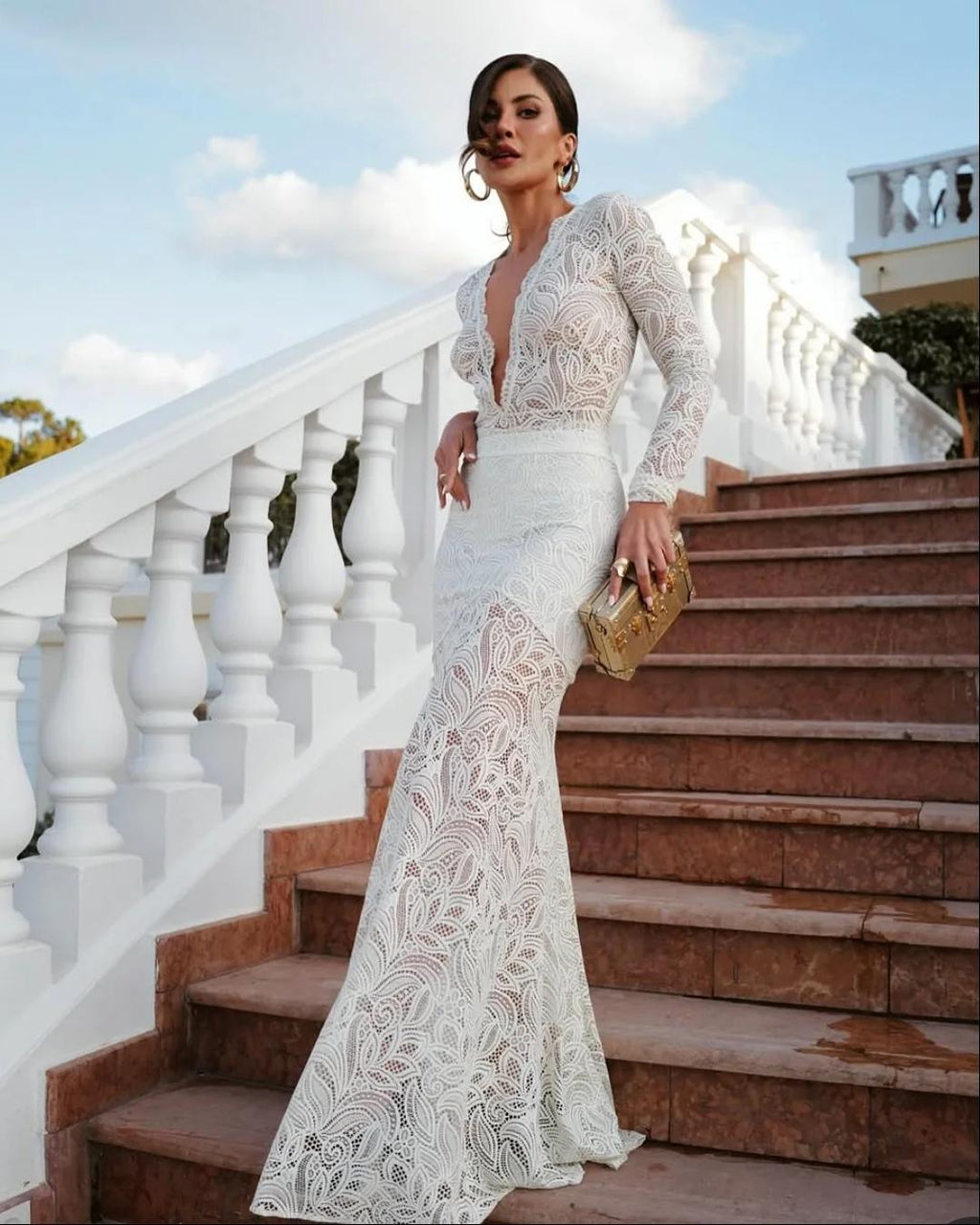 Sexy lace onesie skirt slim-fitting long skirt two-piece set hollow vacation style suit