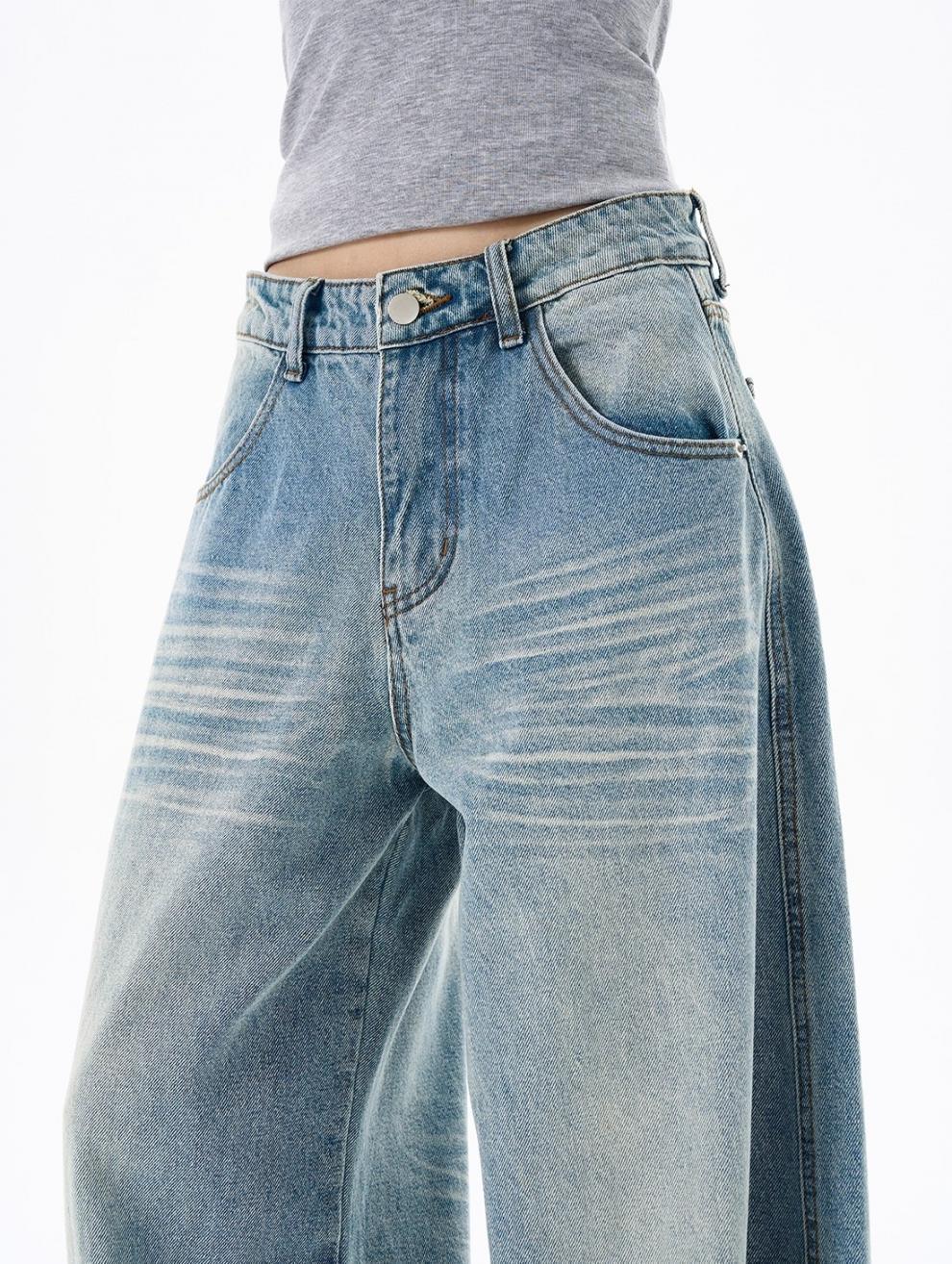 Embroidered Jeans Summer Loose High Waist Skinny Wide Leg Pants