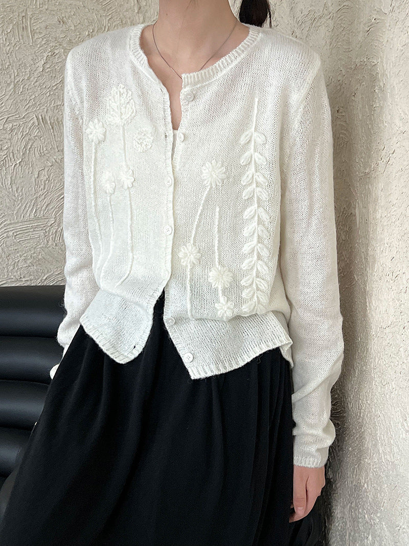 Heavy industry crochet embroidered wool knitted sweater