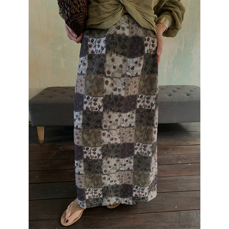 Chunxin Chinese-style retro and old temperament plaid A-shaped long skirt
