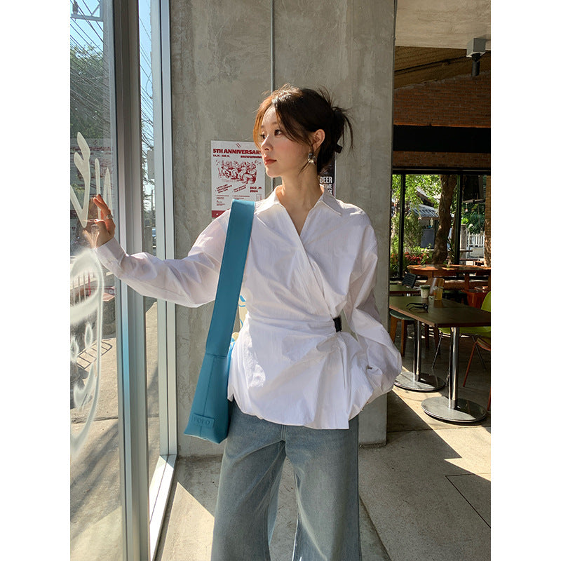 Irregular cardigan waist high-end shirt women's long sleeves
