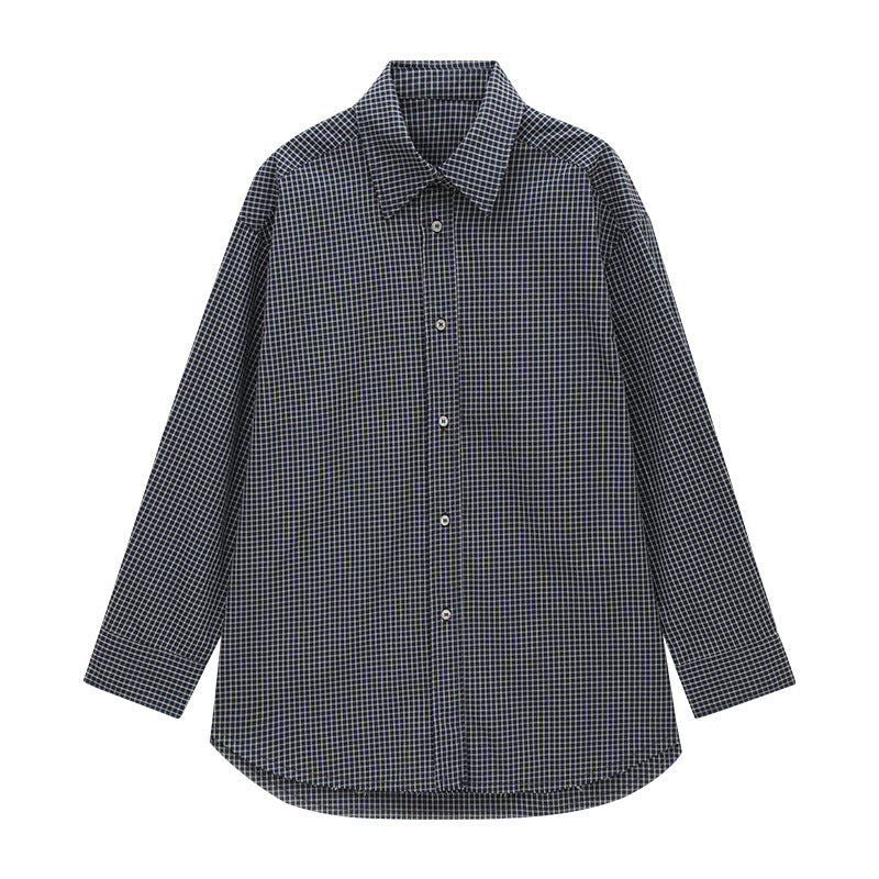 Retro plaid cotton diagonal buckle loose versatile shirt women