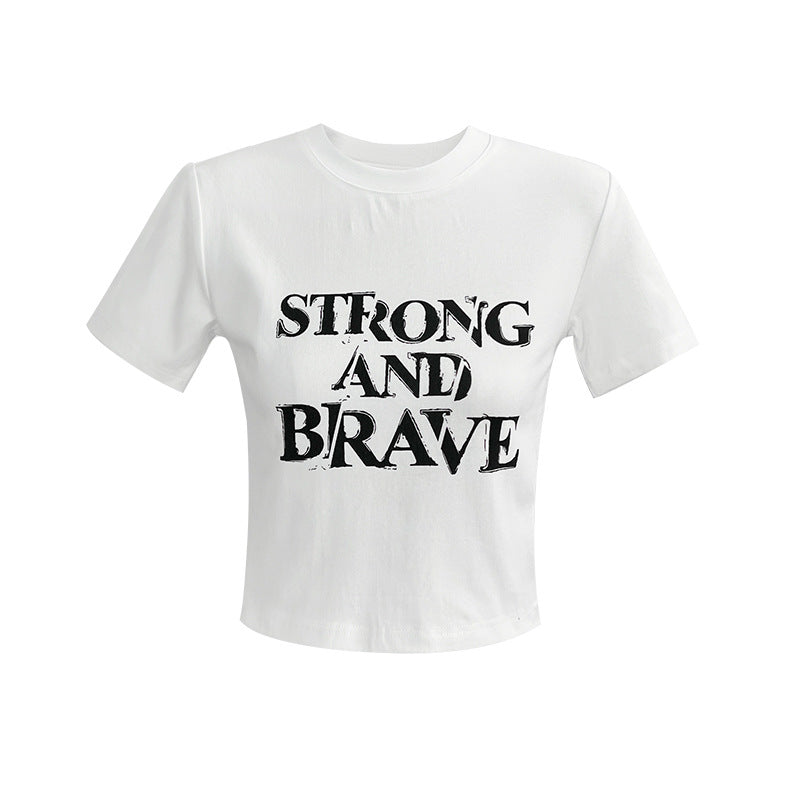 Letter print t-shirt women's short-sleeved fashion crew neck small top