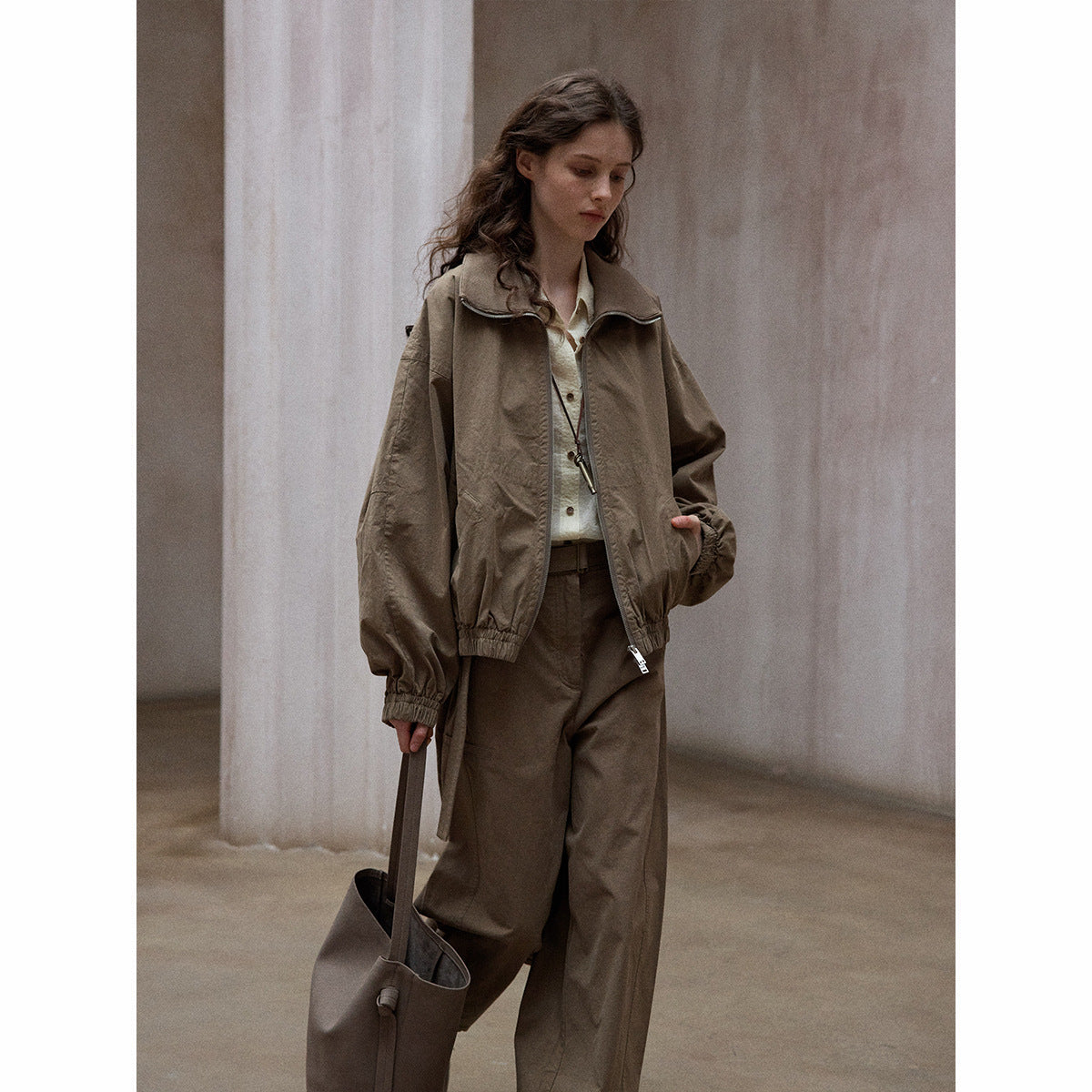 Natural fiber cotton-feel vintage casual jacket versatile all-season zippered commuter jacket