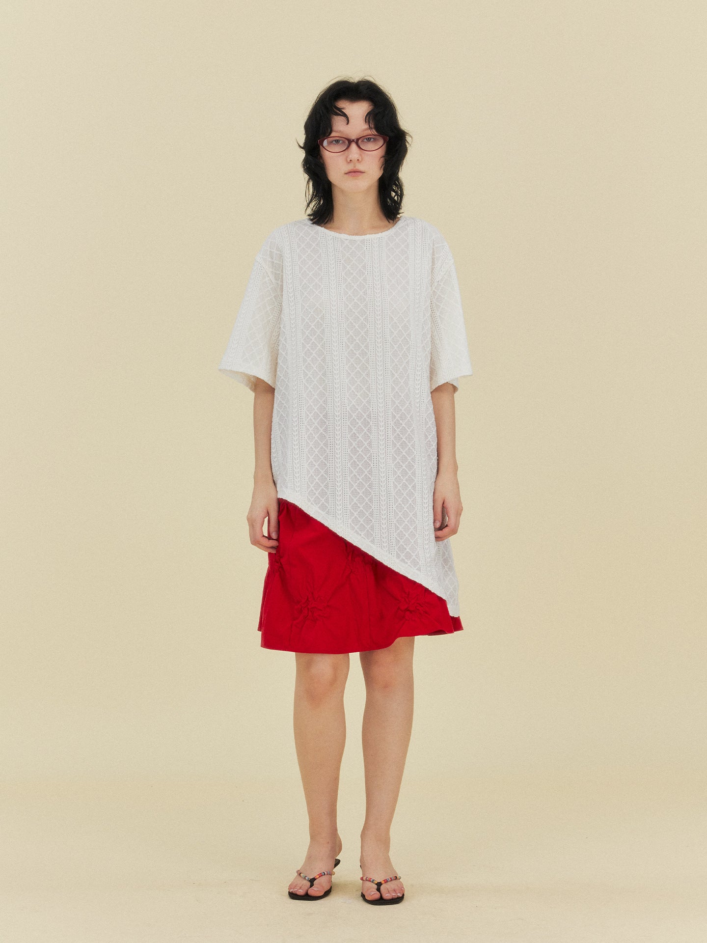 Textured Jacquard Irregular Knitted Short Sleeve T-Shirt