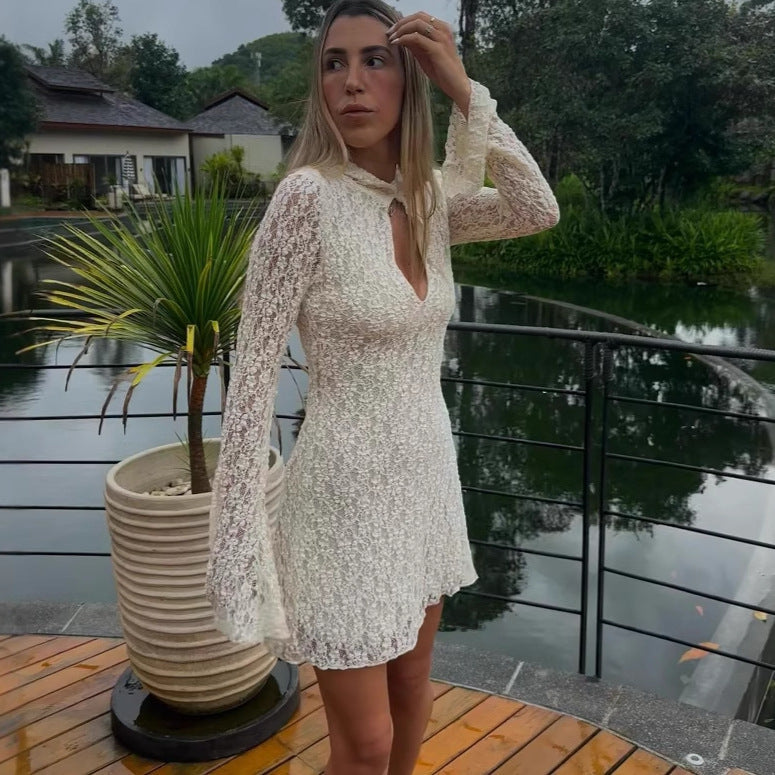 Sexy lace cut-out flared dress