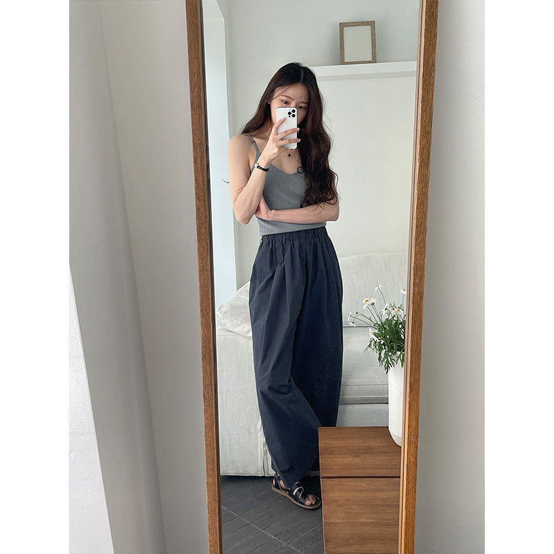 Loose elastic waist high waist straight balloon pants summer nine points
