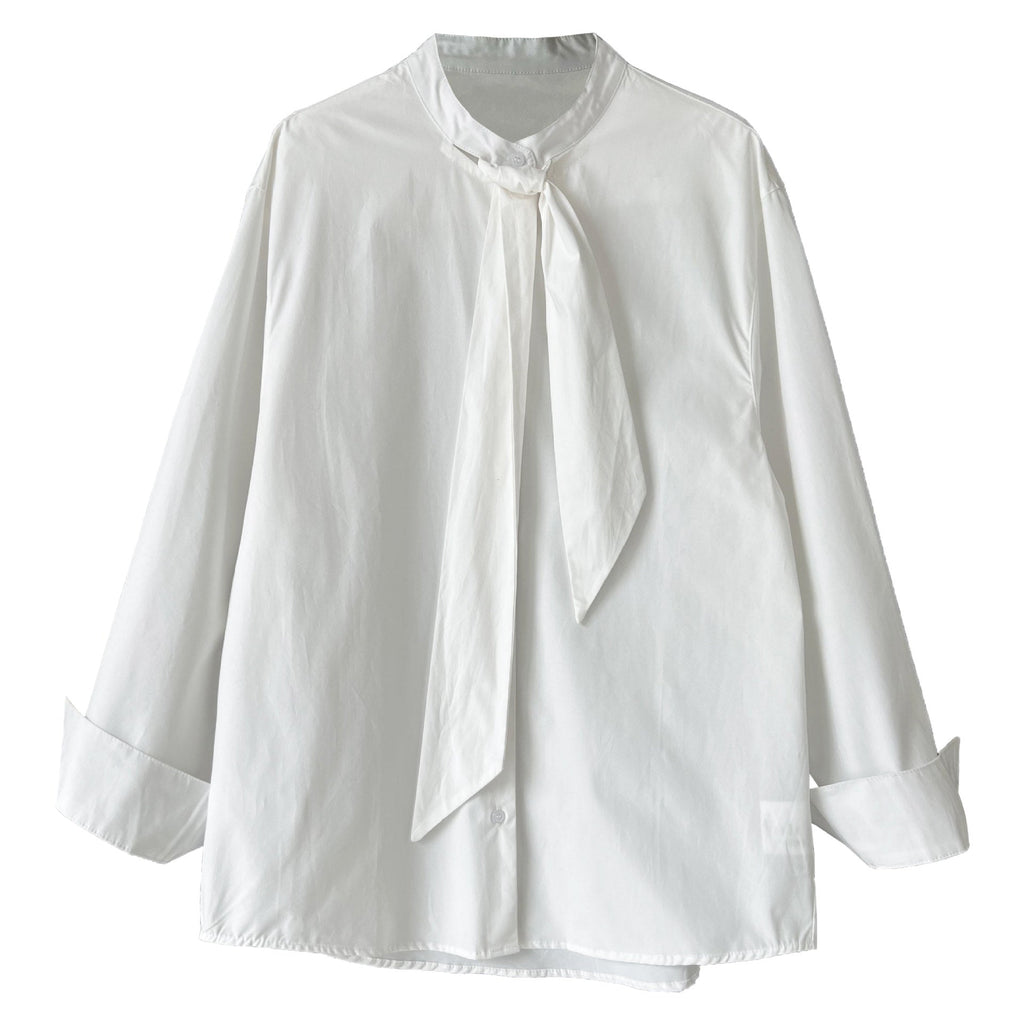 Korean design sense tie solid color shirt women's new temperament loose casual shirt