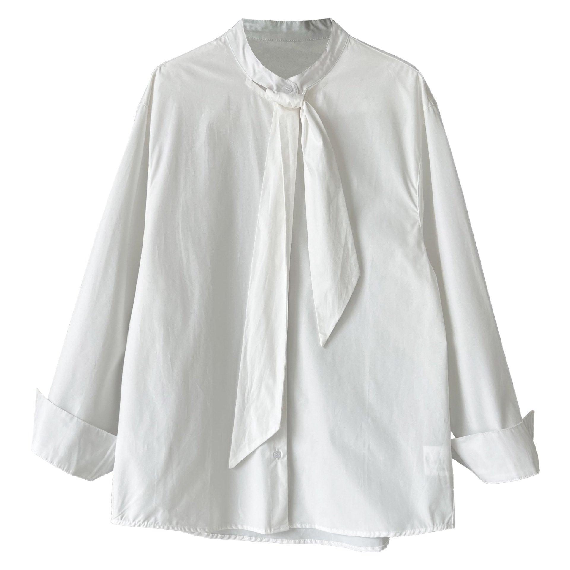 Korean design sense tie solid color shirt women's new temperament loose casual shirt