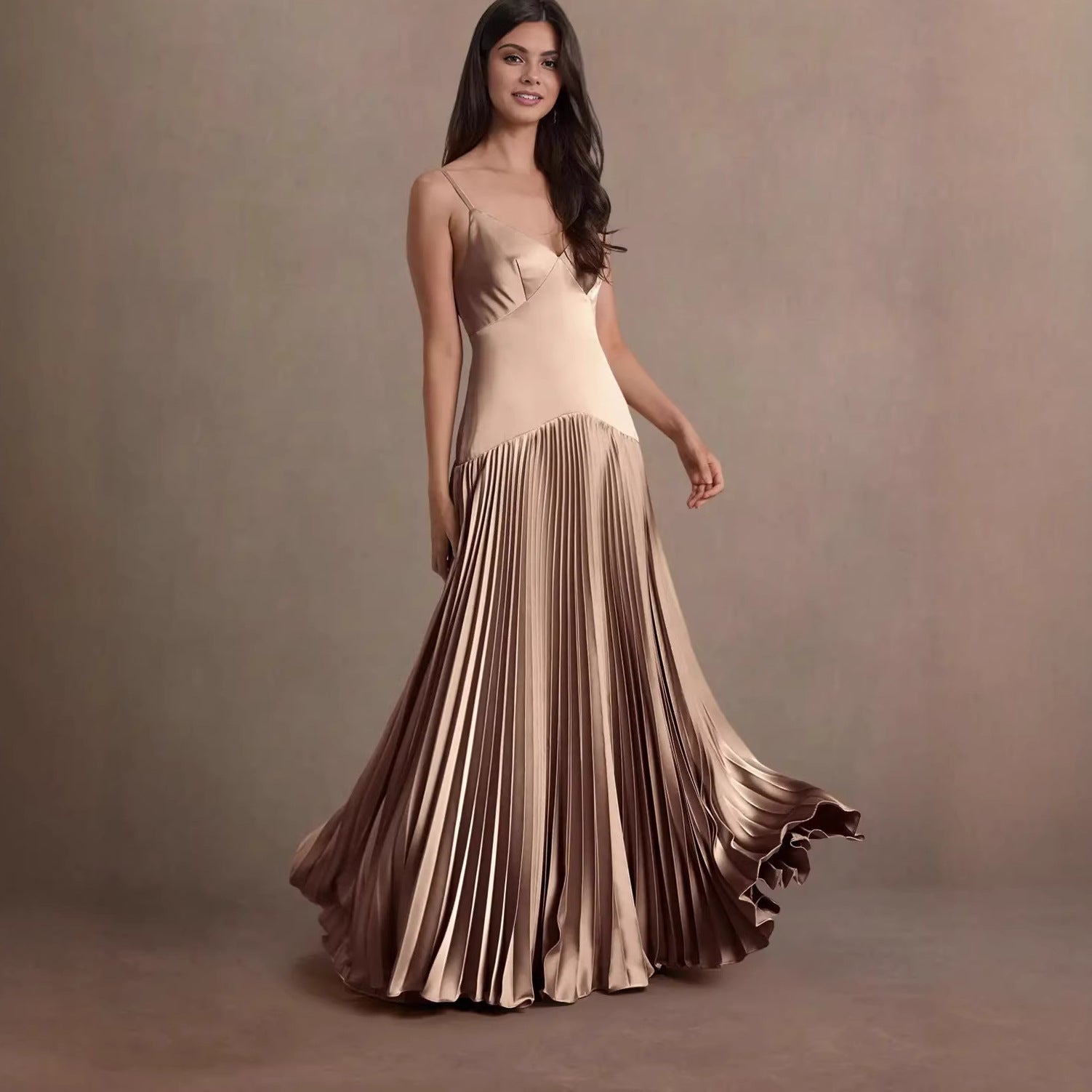 Fashion French Elegant Suspender Skirt Slim Pleated Skirt Evening Dress Dress Long
