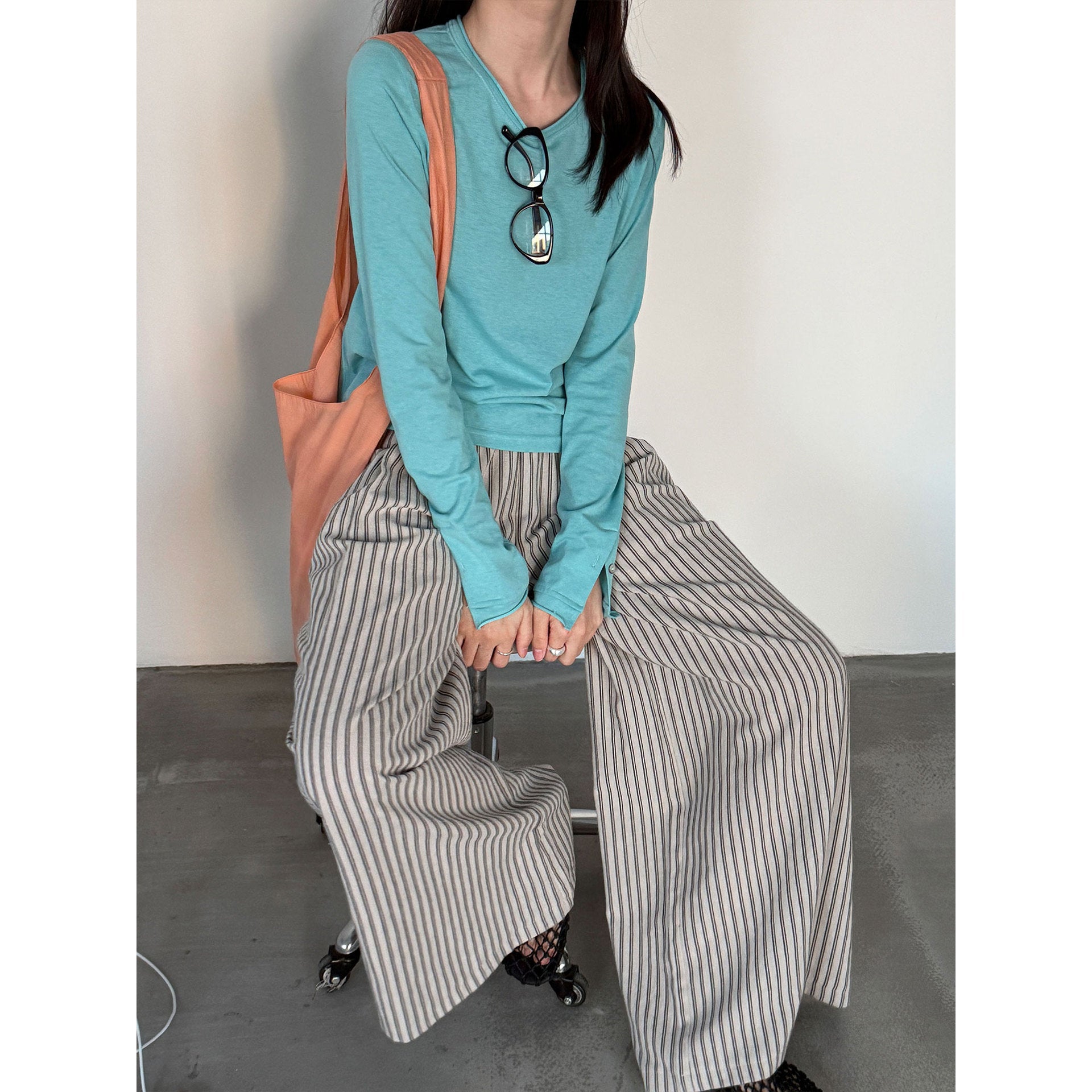 Korean vertical striped casual lazy wide-leg trousers women's spring and summer new loose straight-leg trousers