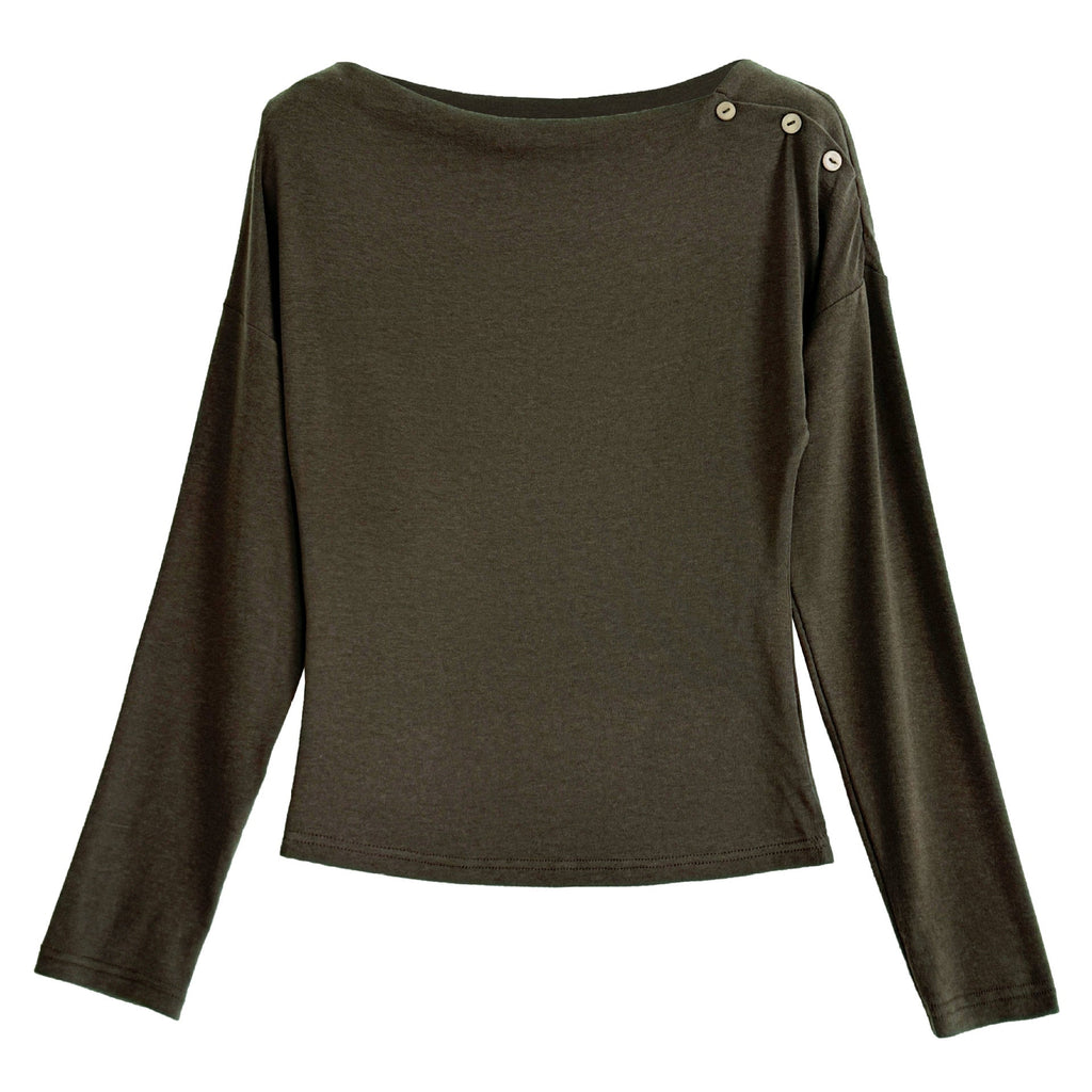 Korean asymmetrical button off-shoulder long-sleeved high-elastic bottoming shirt top women's Qiuxin slim-fitting and thin knitted sweater