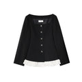 Autumn French Hepburn temperament lace splicing single-breasted square collar jacket