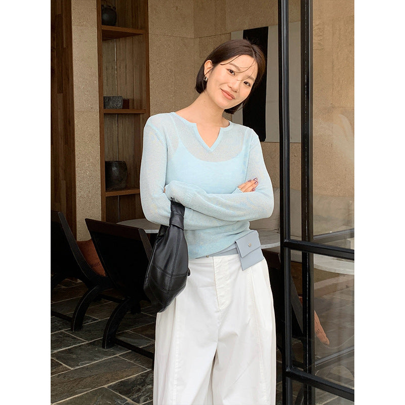 Relaxed Vacation V-Neck Knitted Blouse