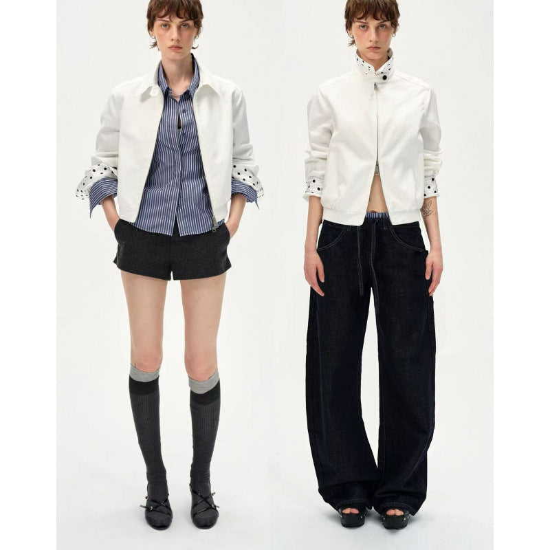Autumn and winter new Lyocell retro collar contrasting color splicing polka dots crisp slim temperament jacket shirt women