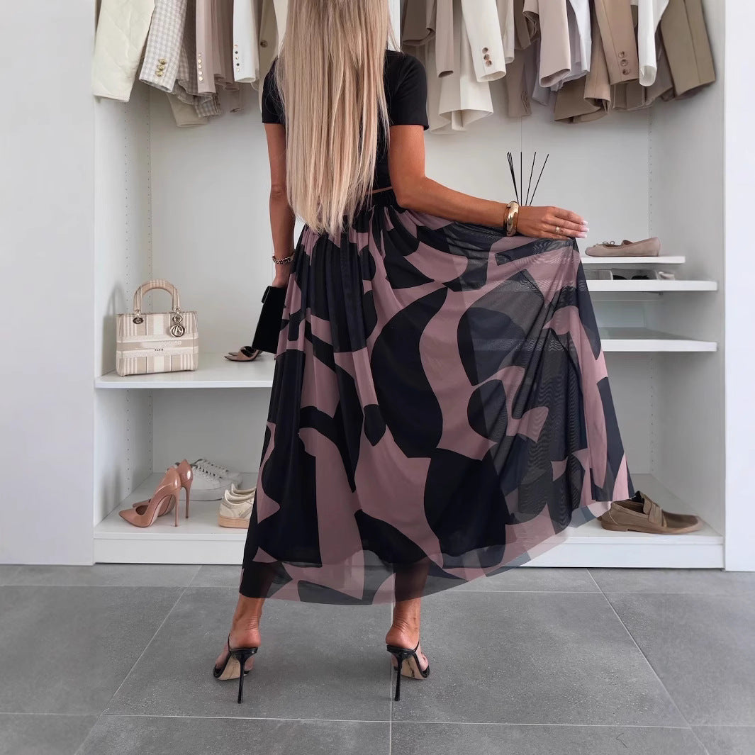 Floral Print Mesh Maxi Skirt
