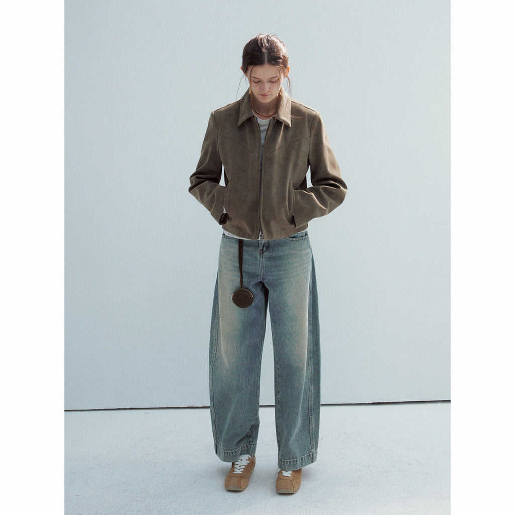Spring Casual Lapel Maillard Vintage Suede Western Jacket